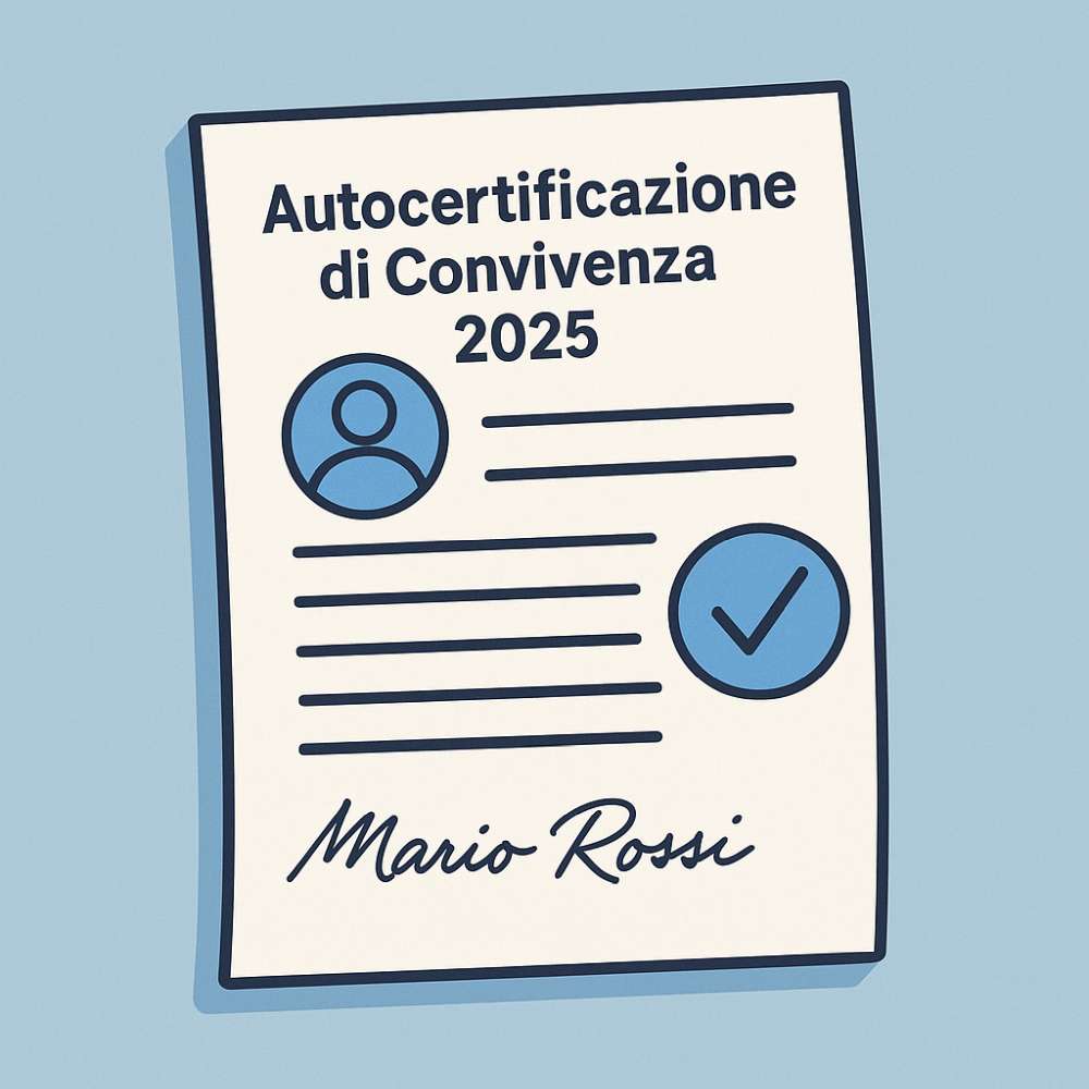 Illustrazione del modulo Autocertificazione di Convivenza 2025 in stile moderno