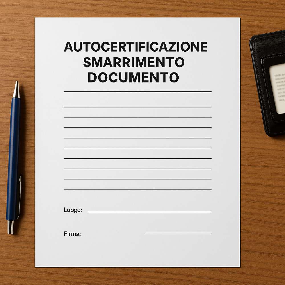 Illustrazione moderna di una autocertificazione di smarrimento documento compilata