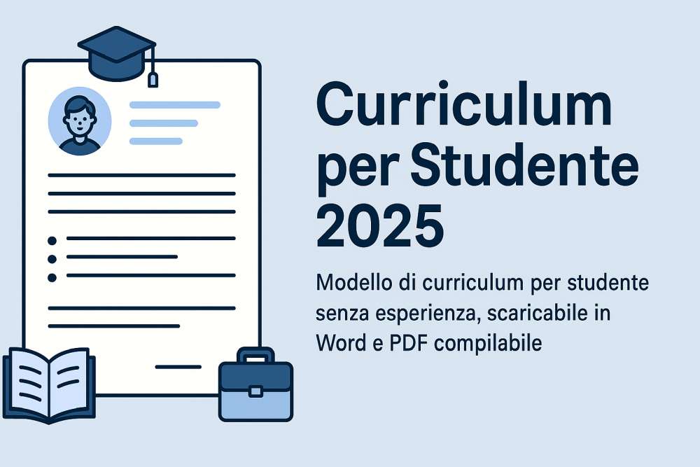Illustrazione moderna di un curriculum per studente 2025 con icone di studio e primo impiego