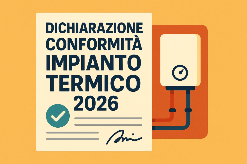 Dichiarazione Conformità Impianto Termico 2026 – Illustrazione digitale moderna