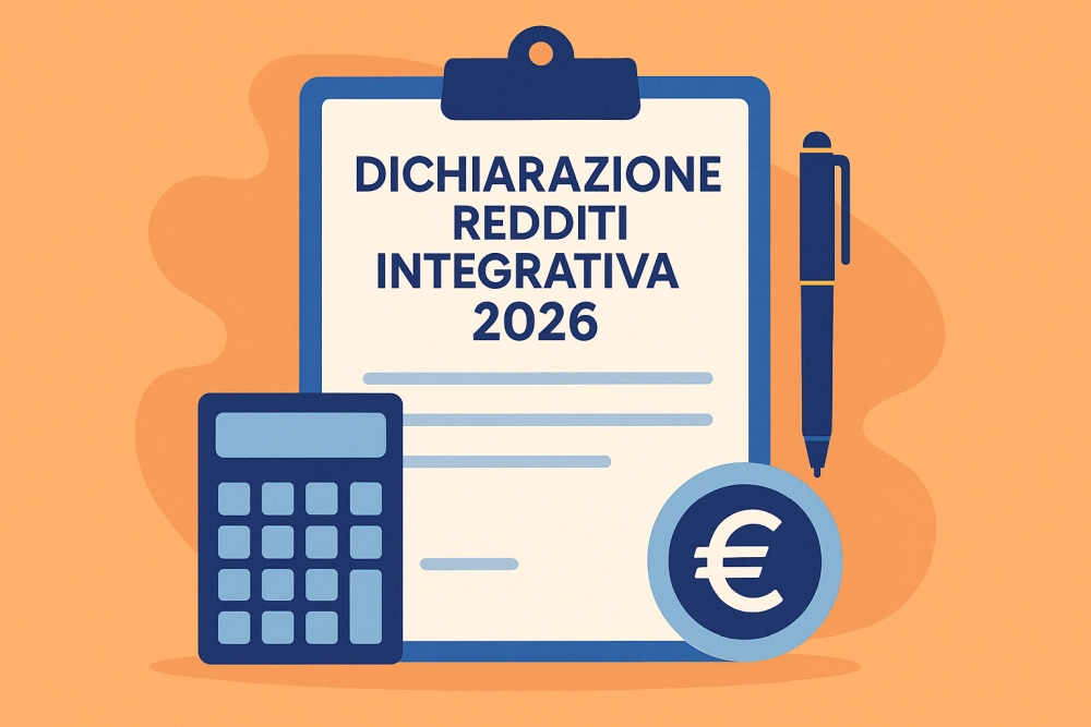 Dichiarazione Redditi Integrativa 2026 illustrata in stile digitale moderno
