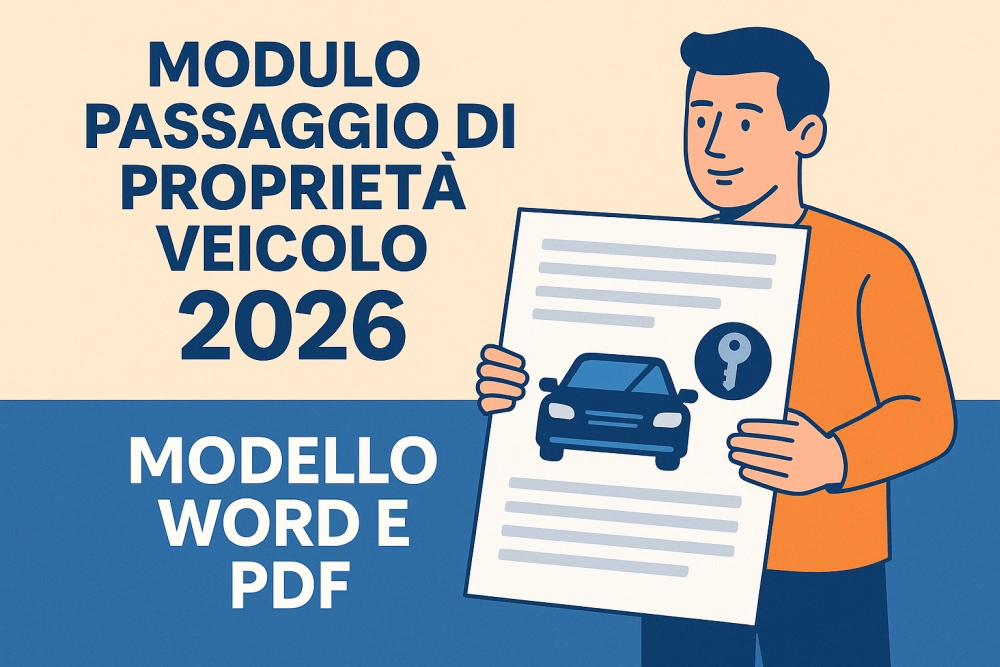 Modulo Passaggio di Proprietà Veicolo 2026 – Illustrazione digitale moderna