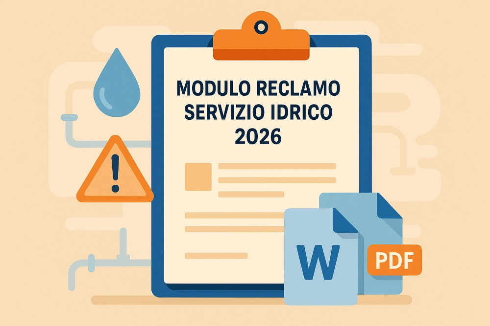 Illustrazione digitale del Modulo Reclamo Servizio Idrico 2026