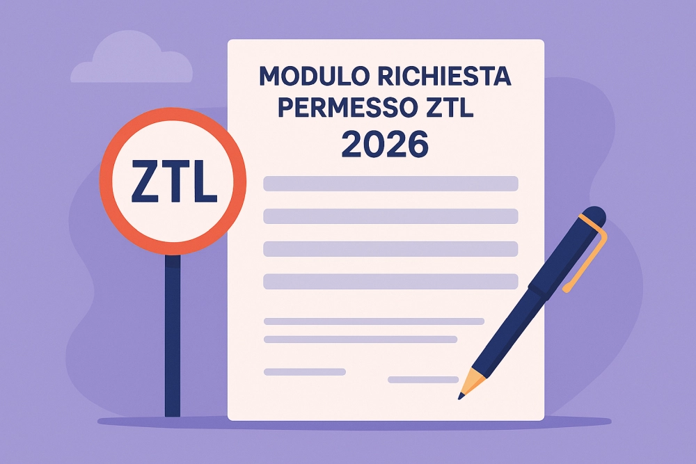 Modulo Richiesta Permesso ZTL 2026 – Illustrazione digitale moderna