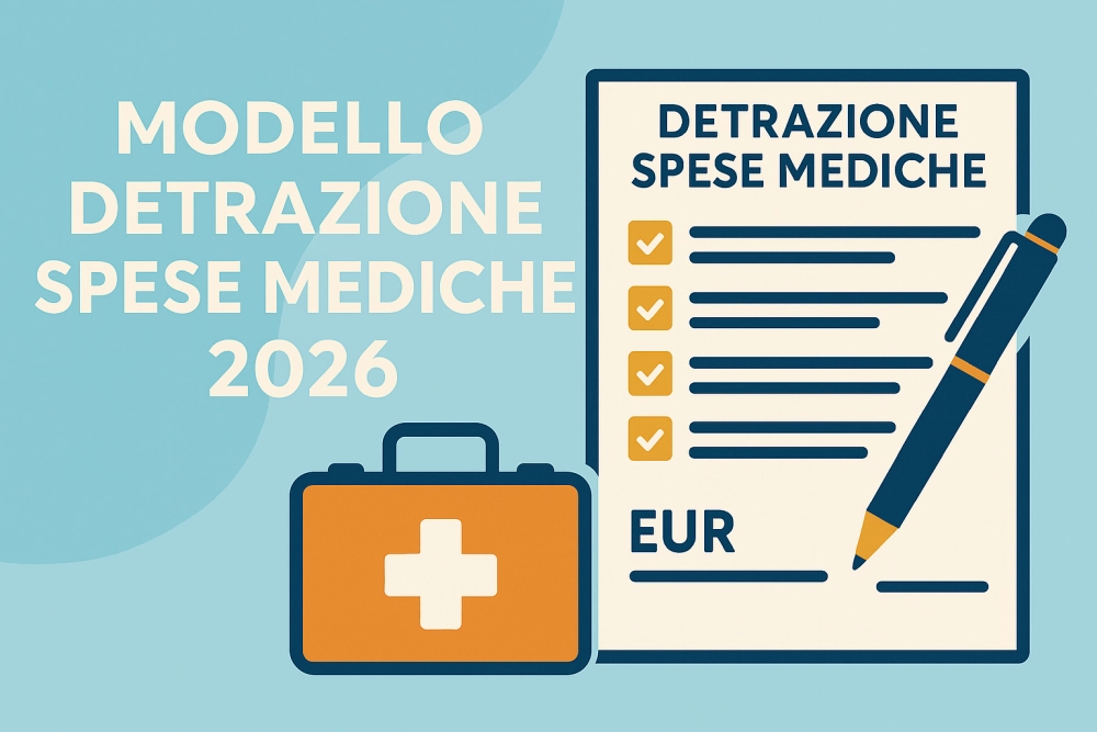 Modello Detrazione Spese Mediche 2026 illustrato in stile digitale flat moderno