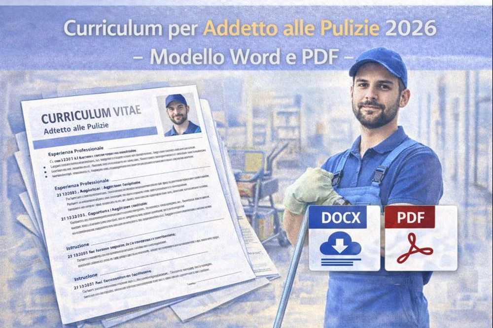 Curriculum per addetto alle pulizie 2026 con modello professionale Word e PDF