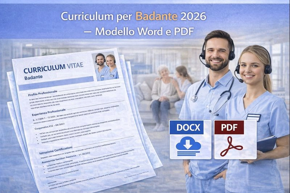 Curriculum per badante 2026 con modello professionale Word e PDF