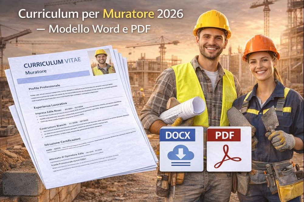 Curriculum per muratore 2026 con modello professionale Word e PDF