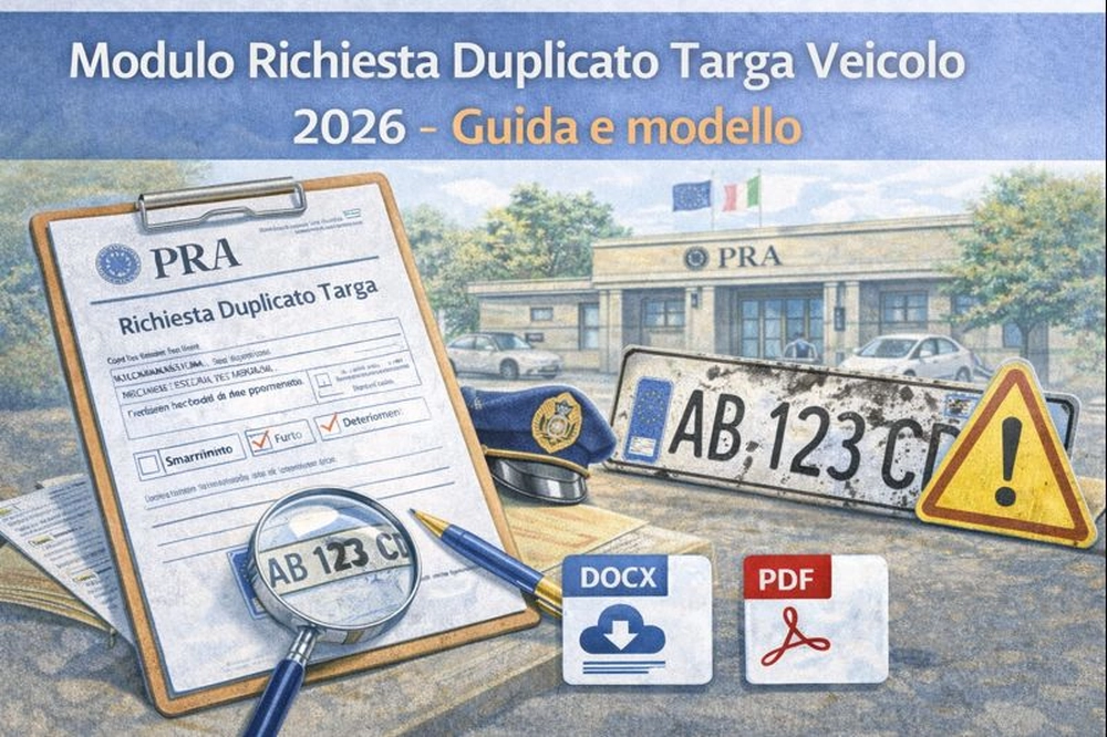 Modulo richiesta duplicato targa veicolo 2026 per smarrimento furto o deterioramento