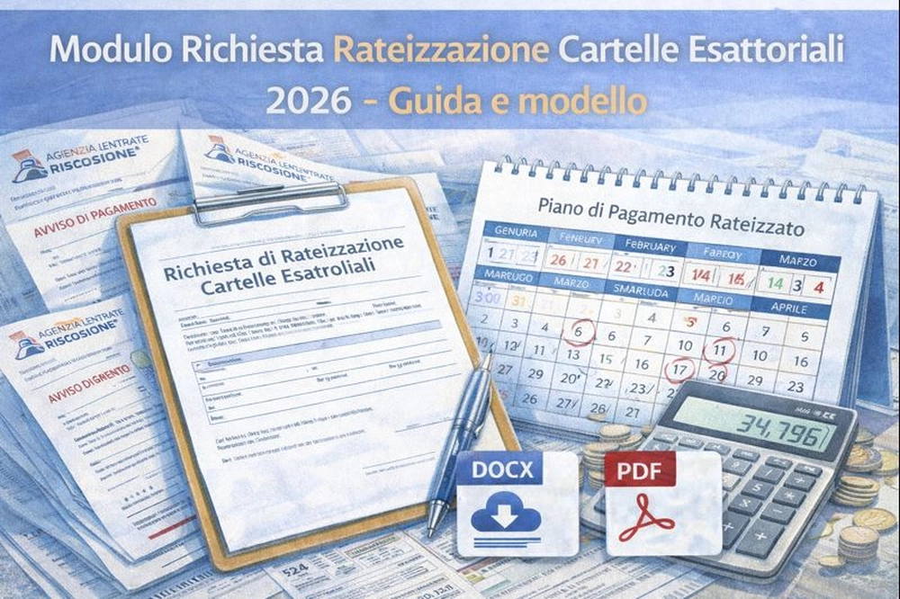 Modulo richiesta rateizzazione cartelle esattoriali 2026 con piano di pagamento e documenti fiscali