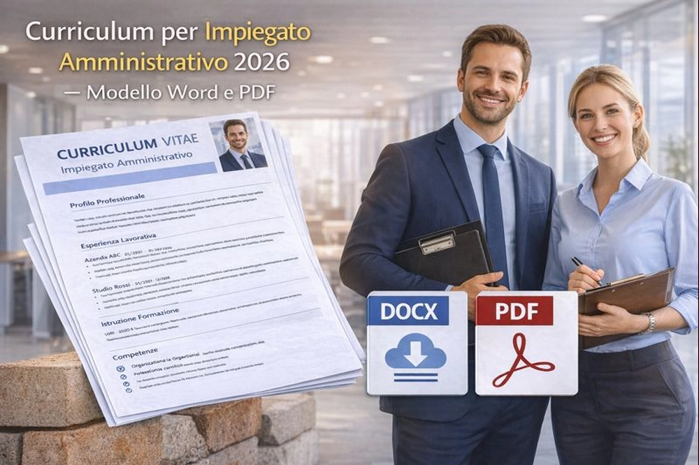 Curriculum per impiegato amministrativo 2026 con modello professionale Word e PDF